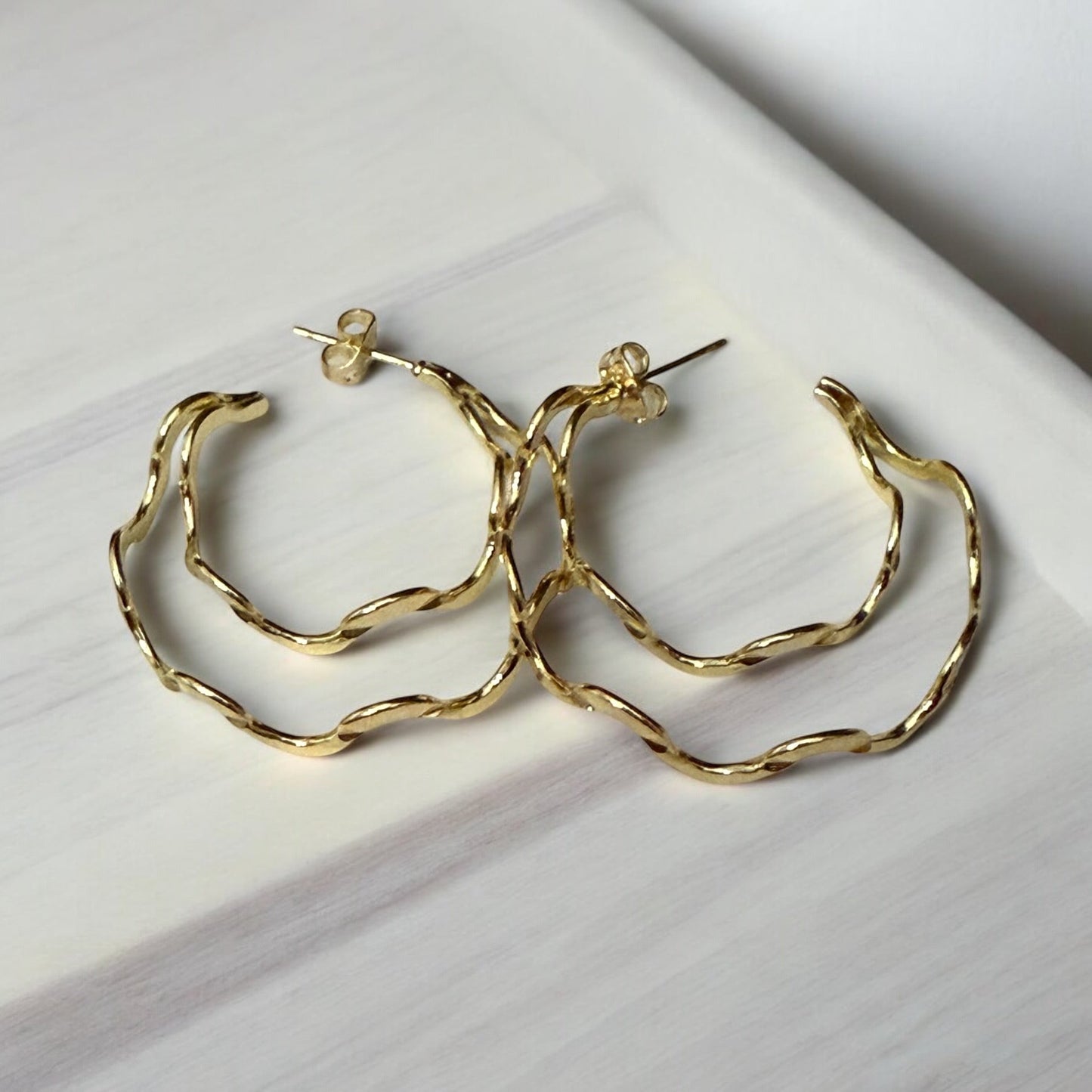 Wavy Double LIne 14k Gold Electroplated Earrings