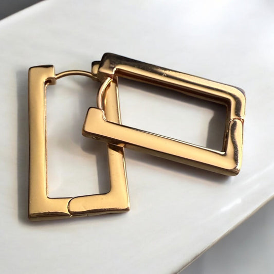 Rectangle Polished 18k Gold Electroplated Earrings