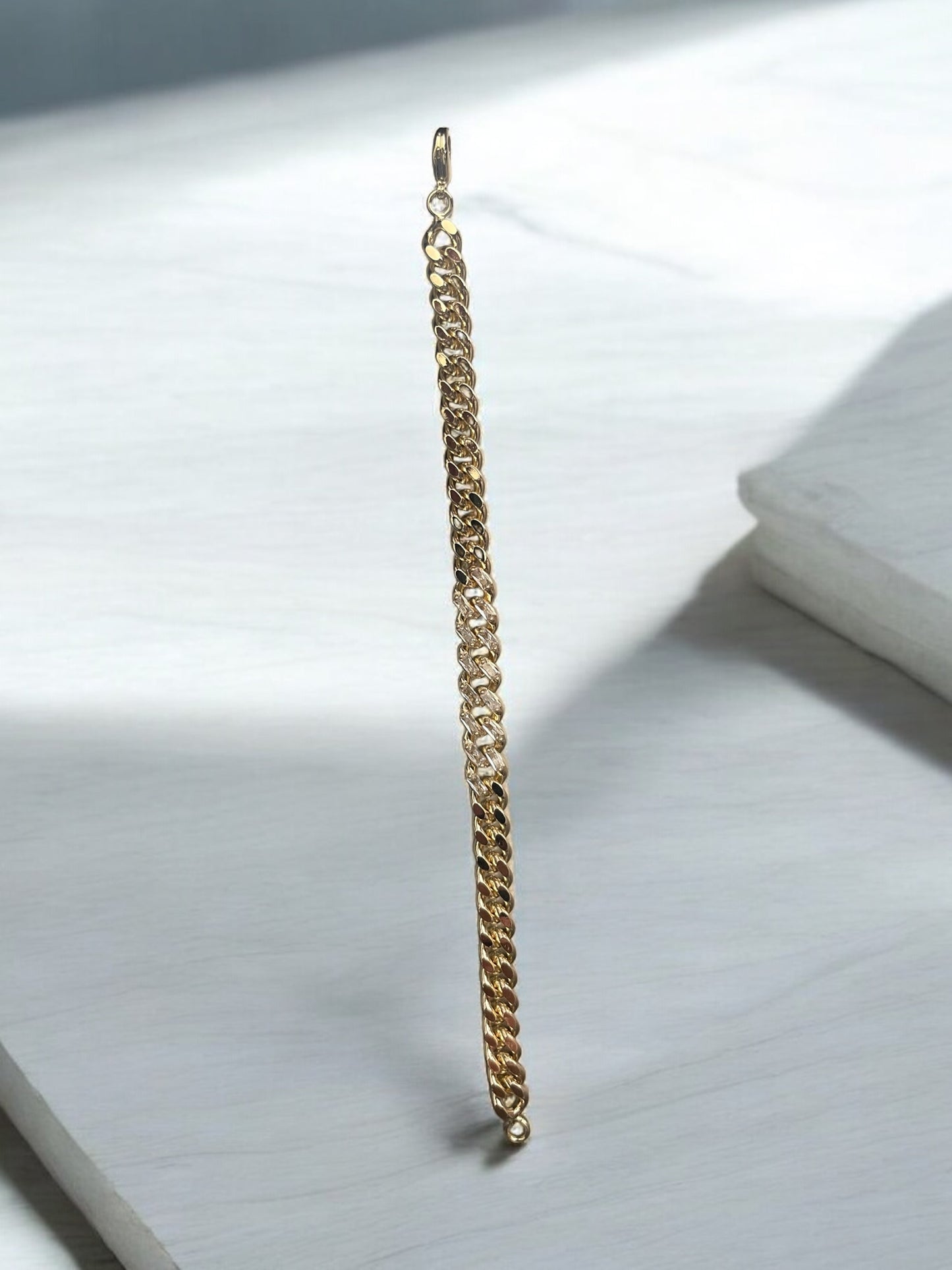 Cuban Style 14k Gold Electroplated CZ Bracelet