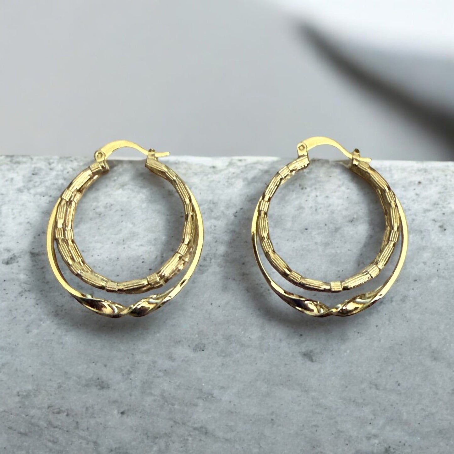 Triple Diamond Cut Style 14k Gold Electroplated Earrings