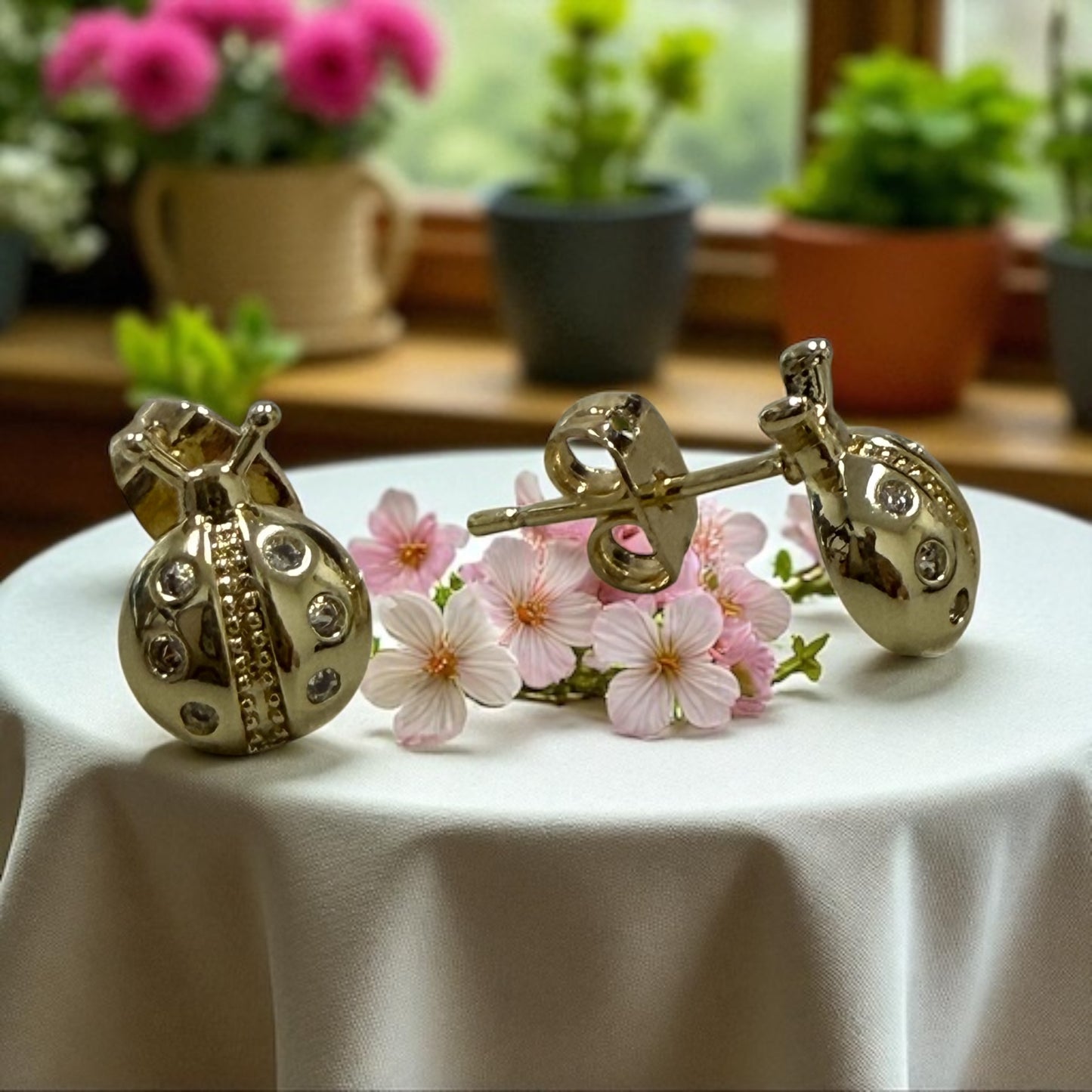 Lady Bug 14k Gold Electroplated Post Back Earrings