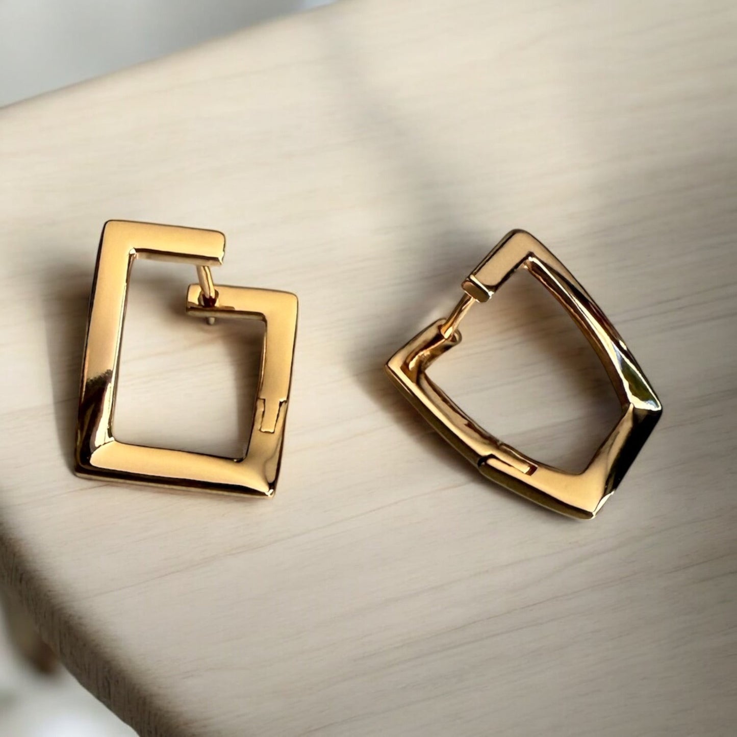 Square Polished 18k Gold Electroplated Earrings