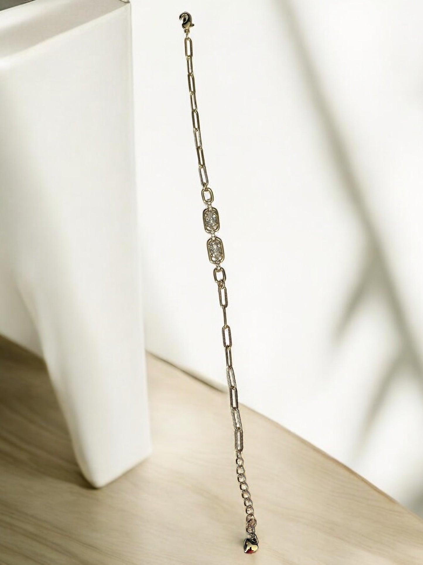 Paper Clip Design CZ 14k Gold Electroplated Bracelet