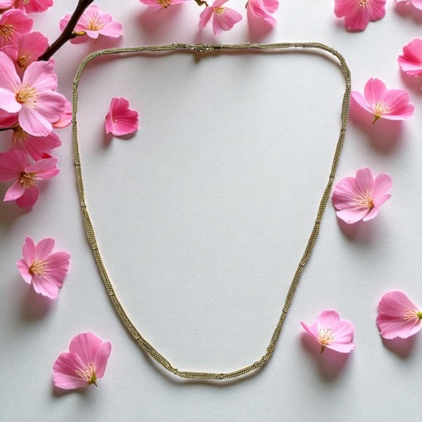 Chain and Bead 14k Gold Electroplated Necklace