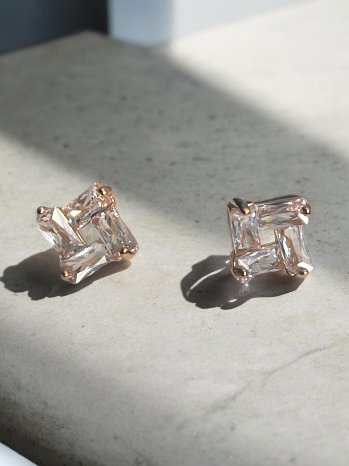 Square Style CZ 18k Gold Electroplated Earrings