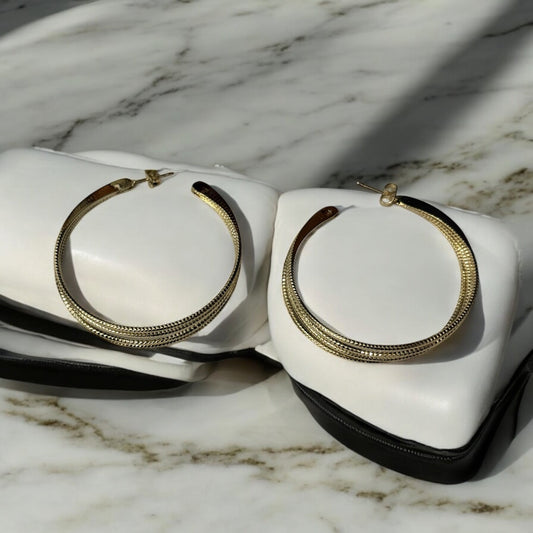 Layered Diamond Cut 14k Gold Electroplated Hoop Earrings