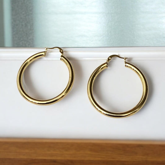 Polished Tube Style 14k Gold Electroplated Earrings