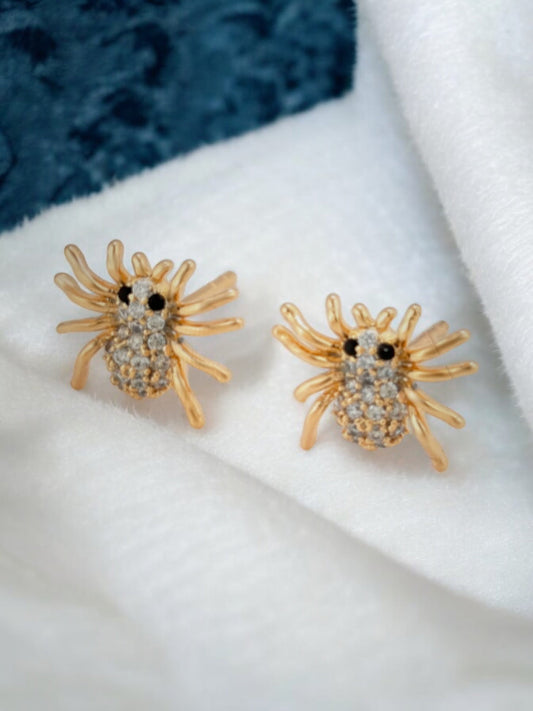Spider Theme with Cz 18k Gold Electroplated Earrings
