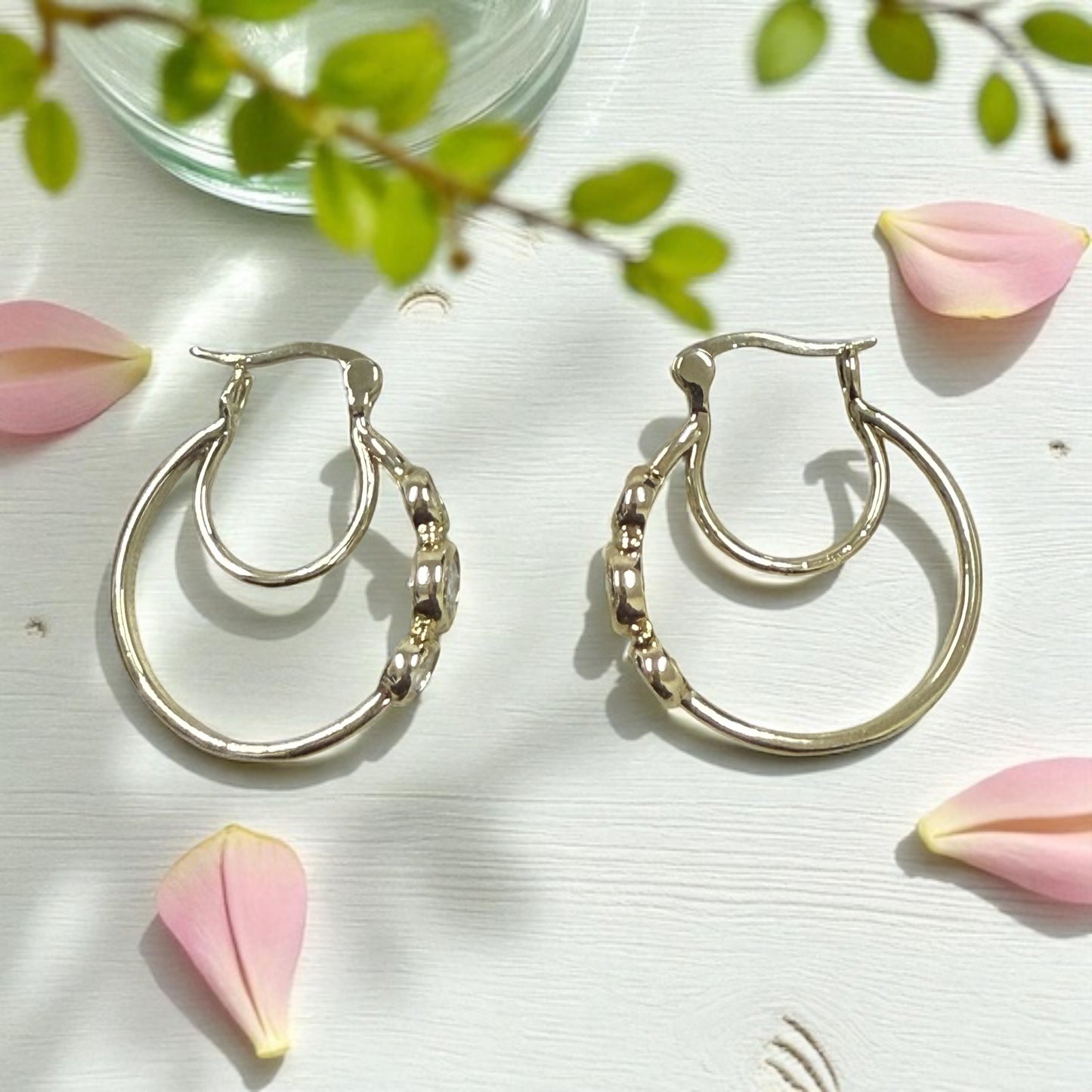 14k Gold Electroplated with Cz Stones Hoops