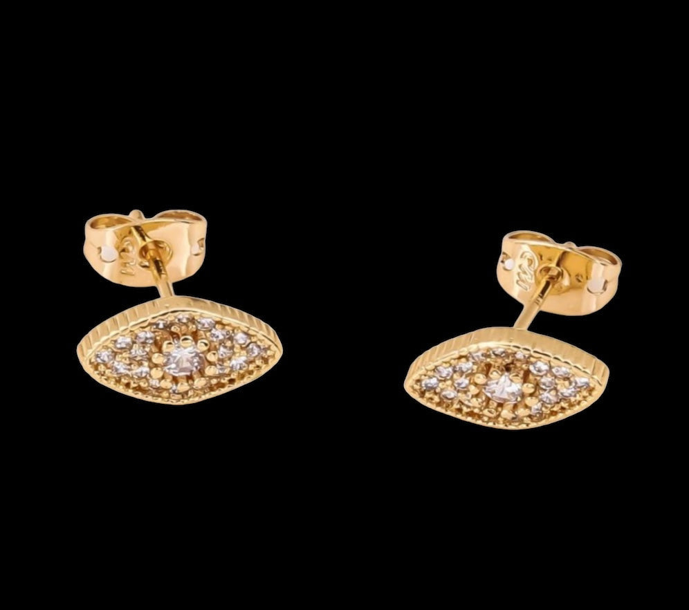 Evil Eye Design With Cz Stones 18k Gold Electroplated Earrings
