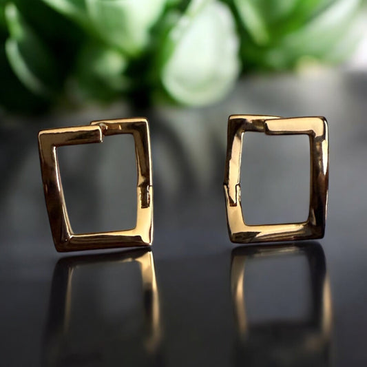 Square Polished 18k Gold Electroplated Earrings
