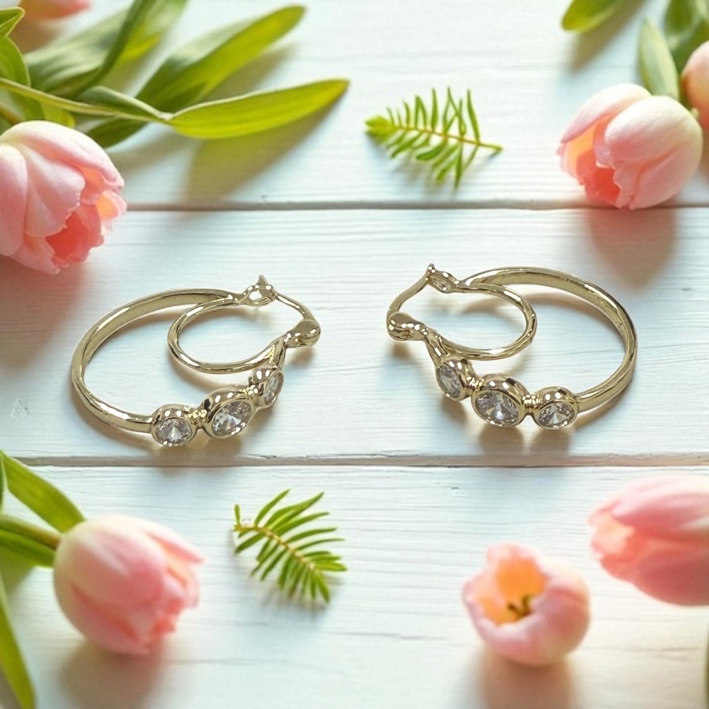 14k Gold Electroplated with Cz Stones Hoops