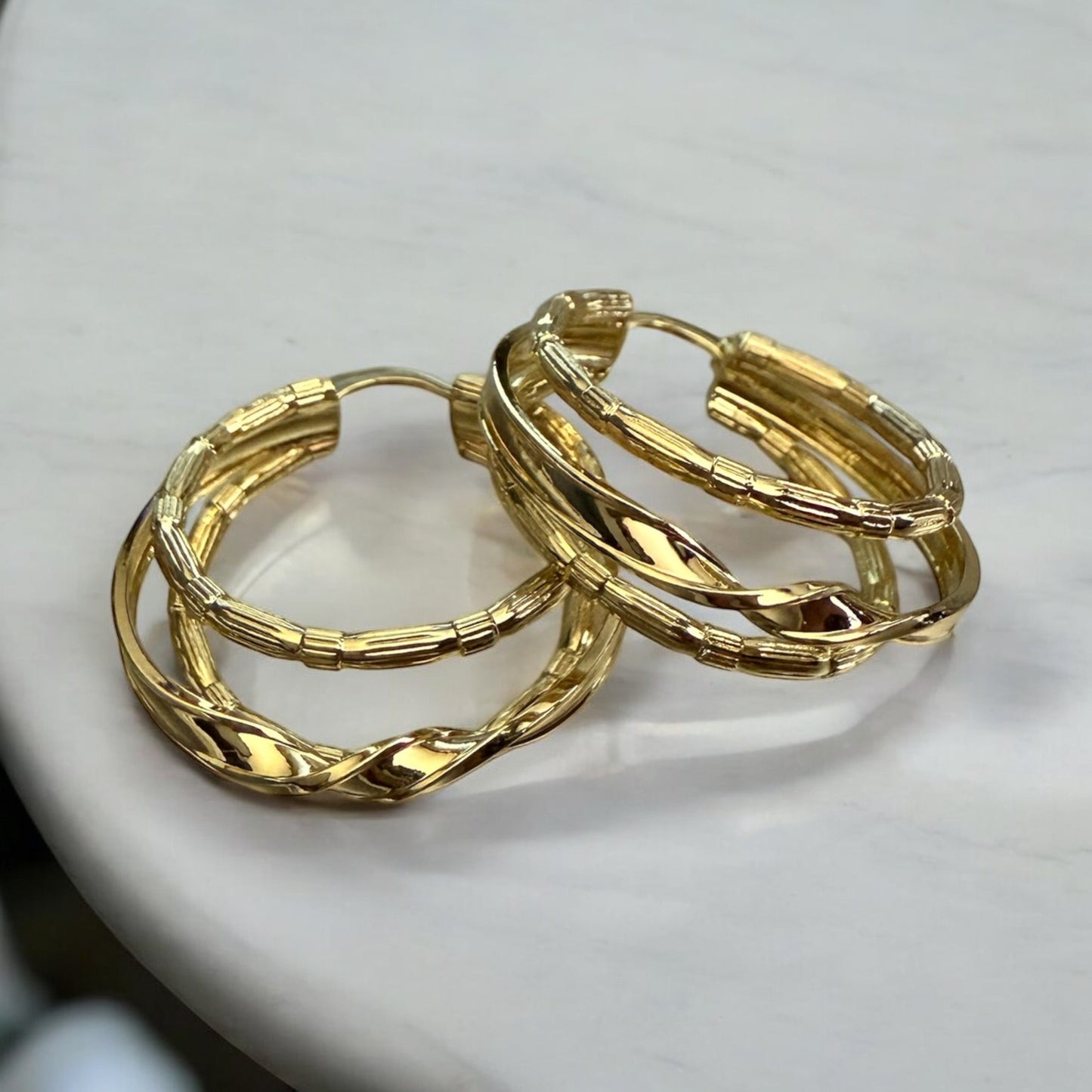 Triple Diamond Cut Style 14k Gold Electroplated Earrings