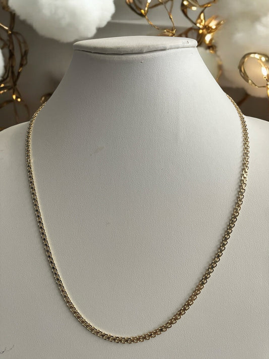 Flat Round Box Style 14k Gold Electroplated  Necklace