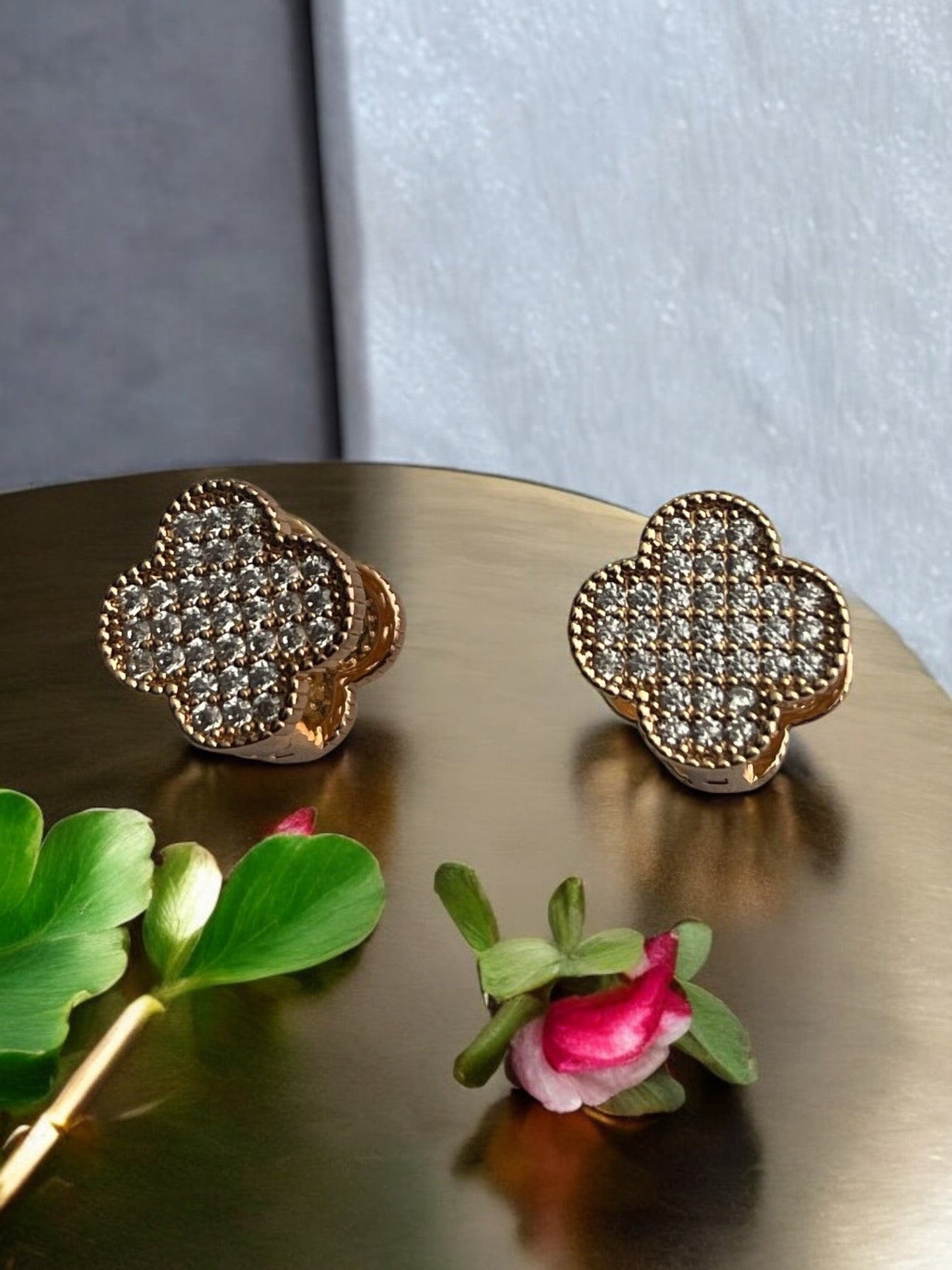 Clover with CZ 18k Gold Electroplated Earrings