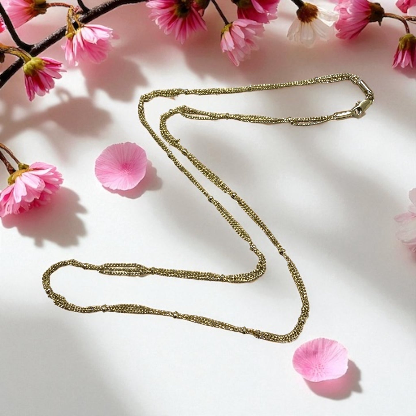 Chain and Bead 14k Gold Electroplated Necklace