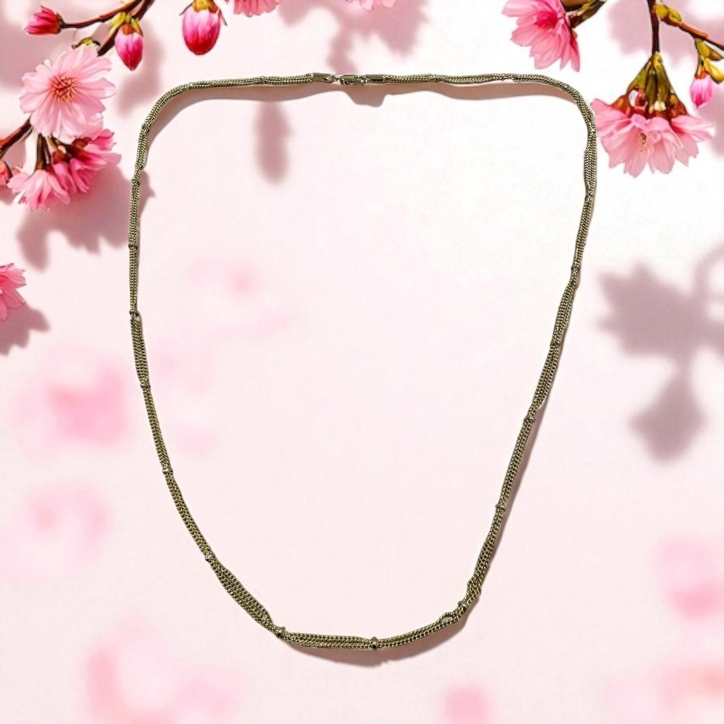 Chain and Bead 14k Gold Electroplated Necklace