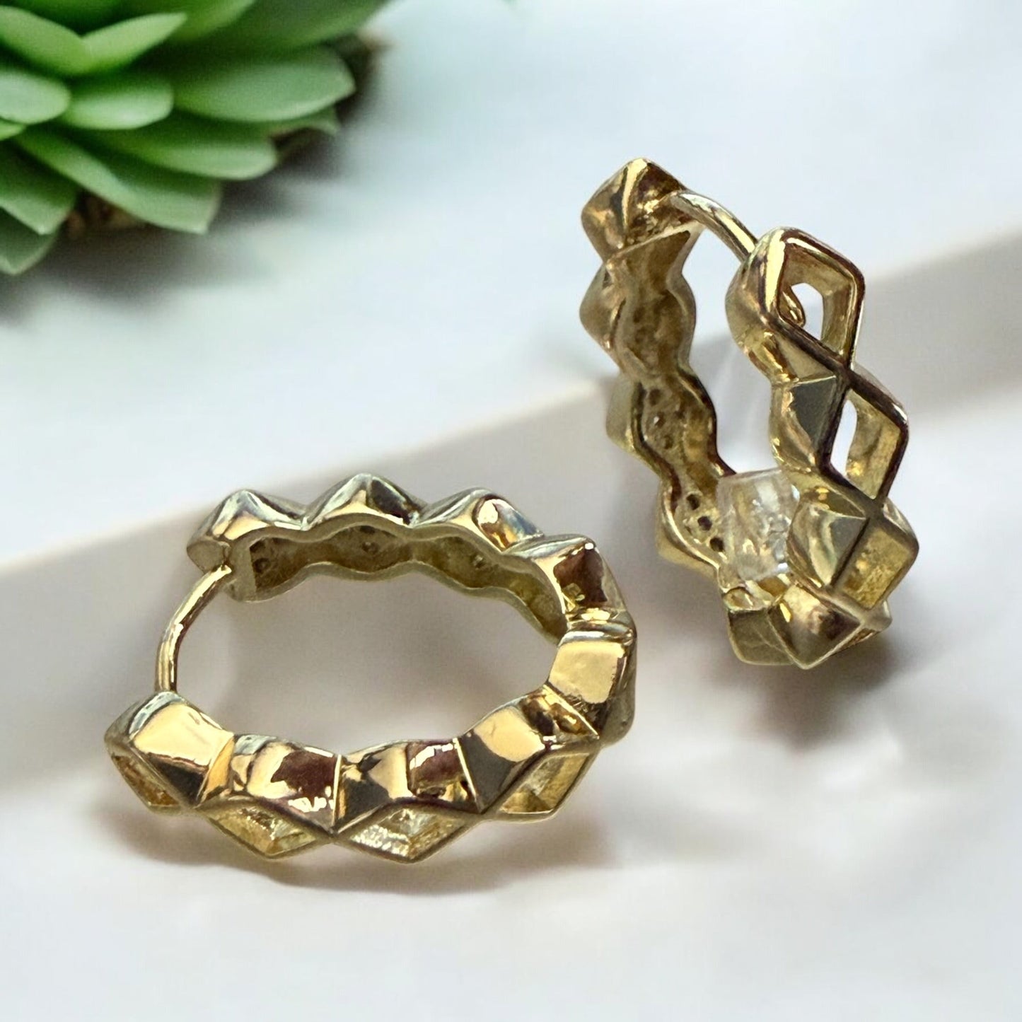 Design wiht CZ Oval 14k Gold Electroplated Earrings