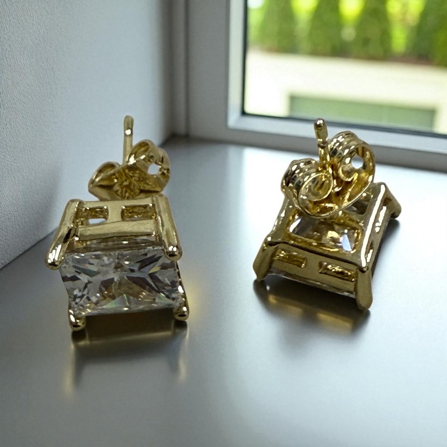 Diamond Cut Cz Stone 14k Gold Electroplated Stud Earrings