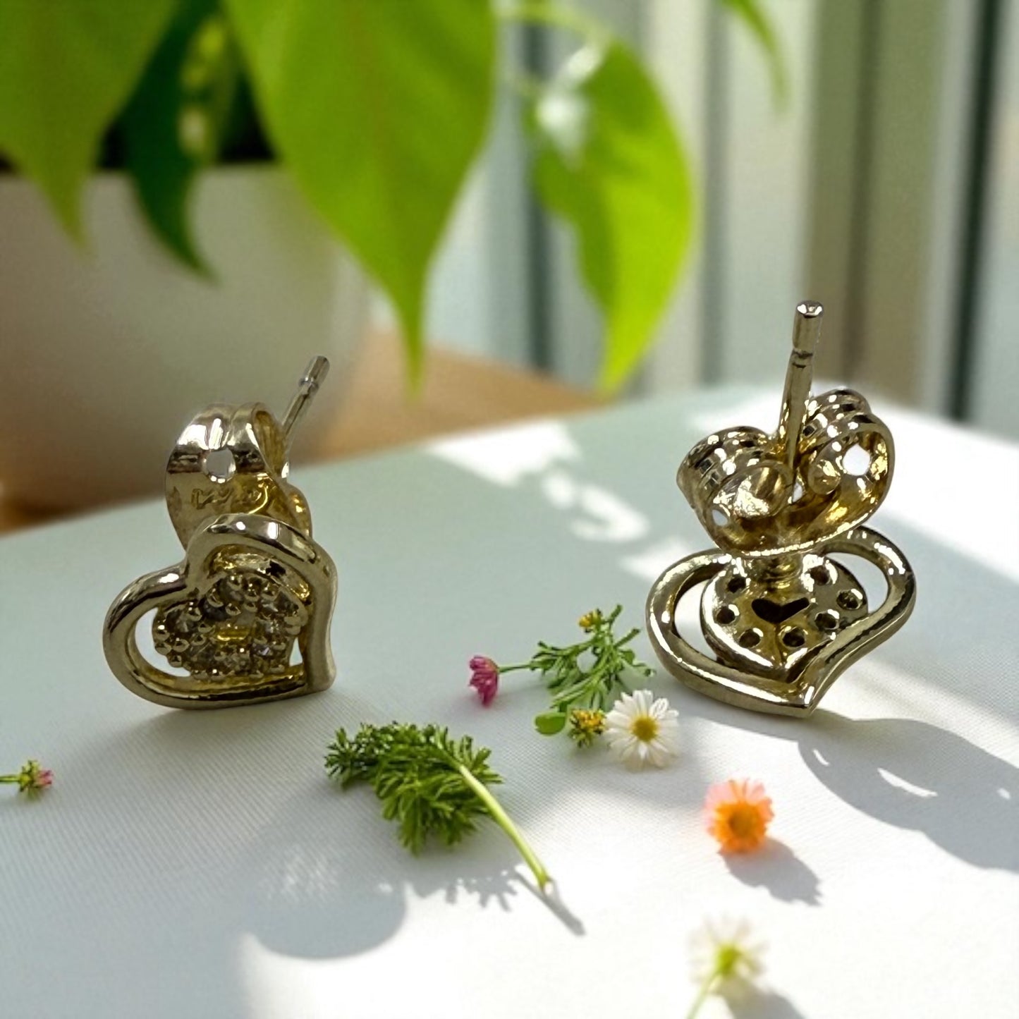 Heart with Cz Stones 14k Gold Electroplated Earrings