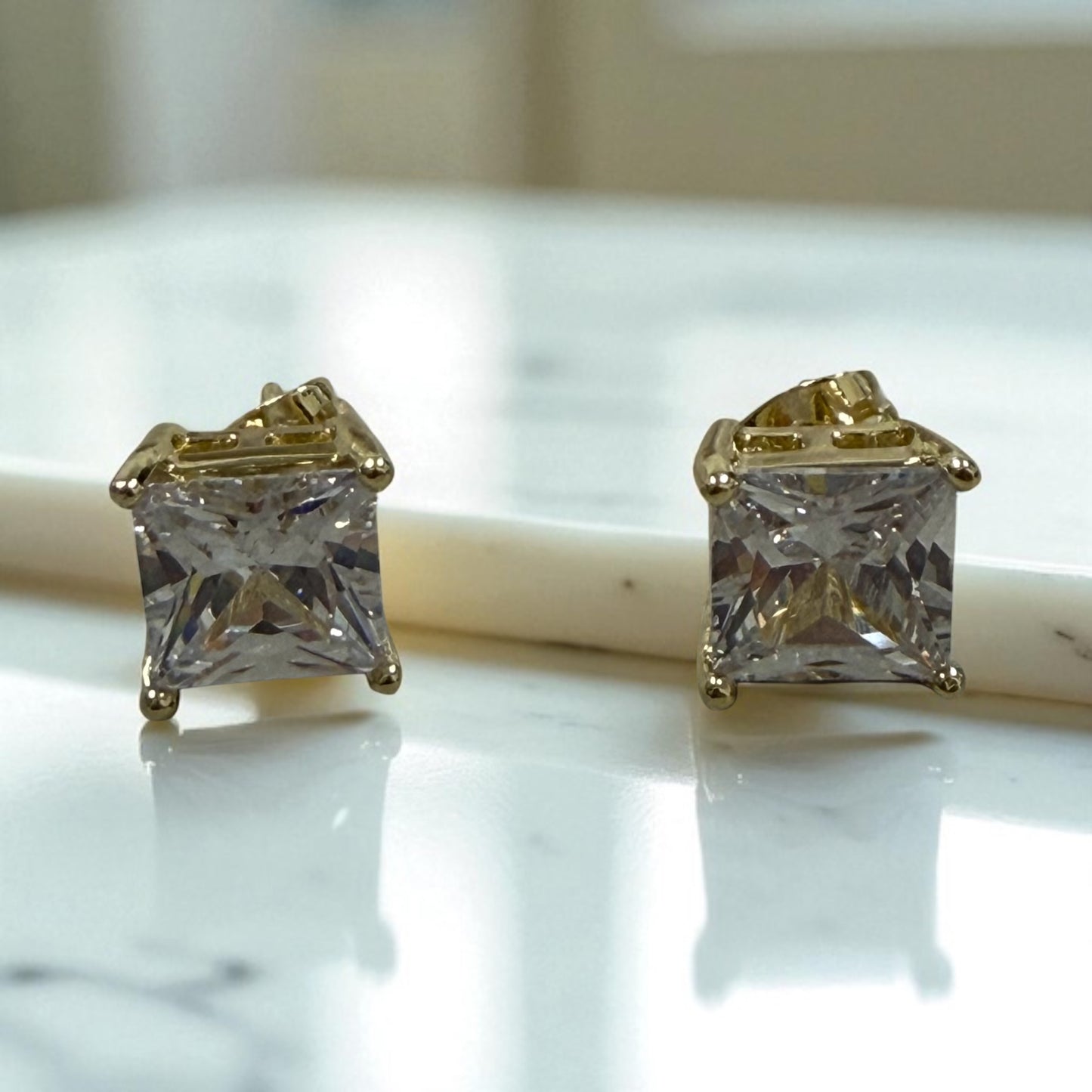 Diamond Cut Cz Stone 14k Gold Electroplated Stud Earrings