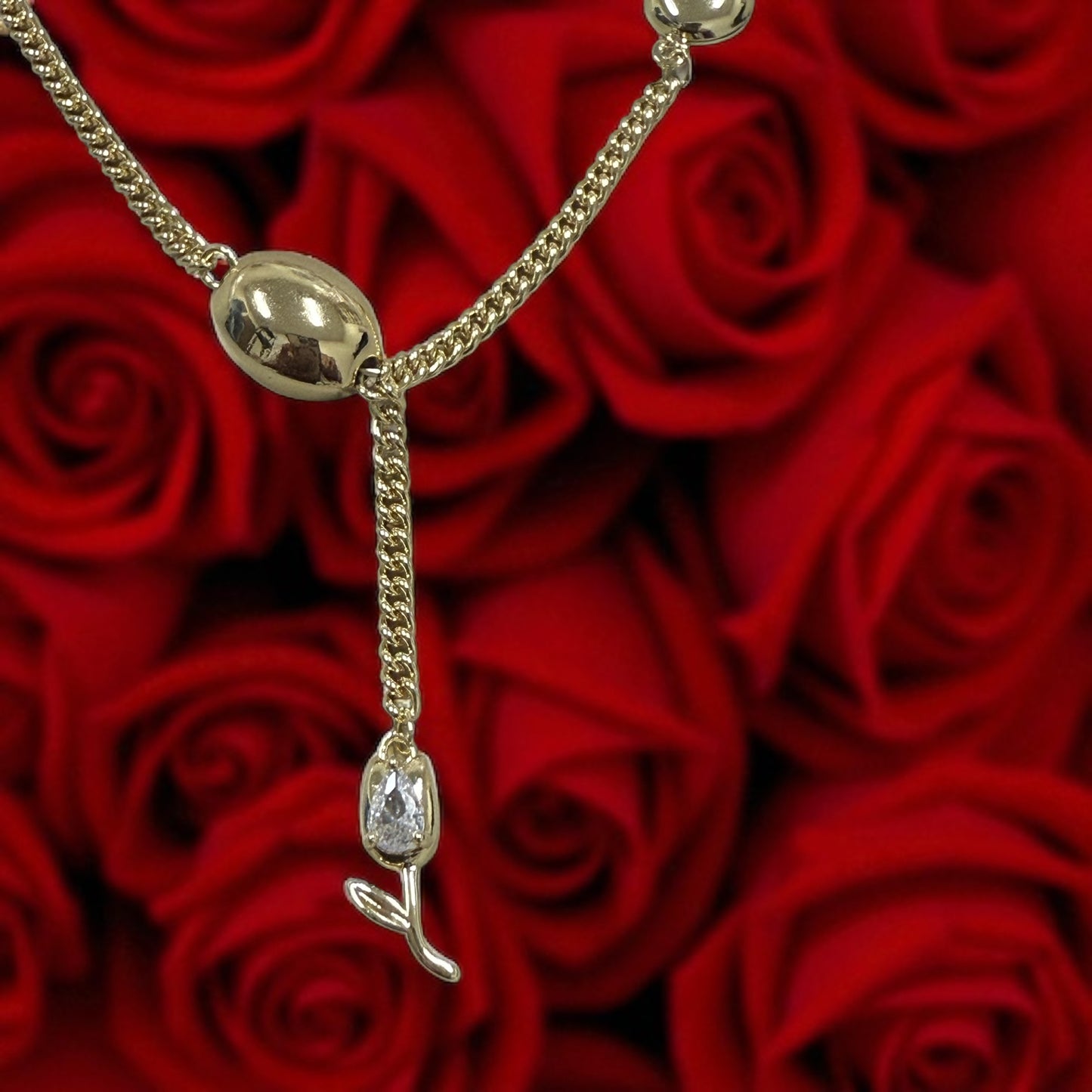 Bead and Flower 14k Gold Electroplated Necklace