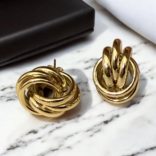 Knot Style 14k Gold Electroplated Post Back Earrings