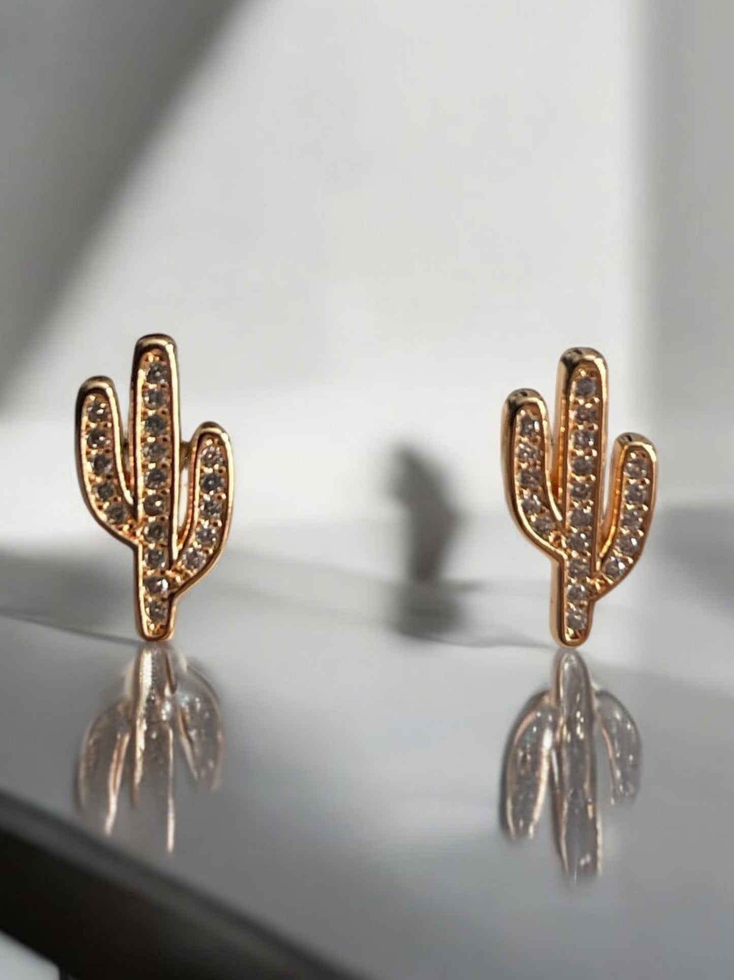 Cactus CZ 18k Gold Electroplated Post Back Earrings