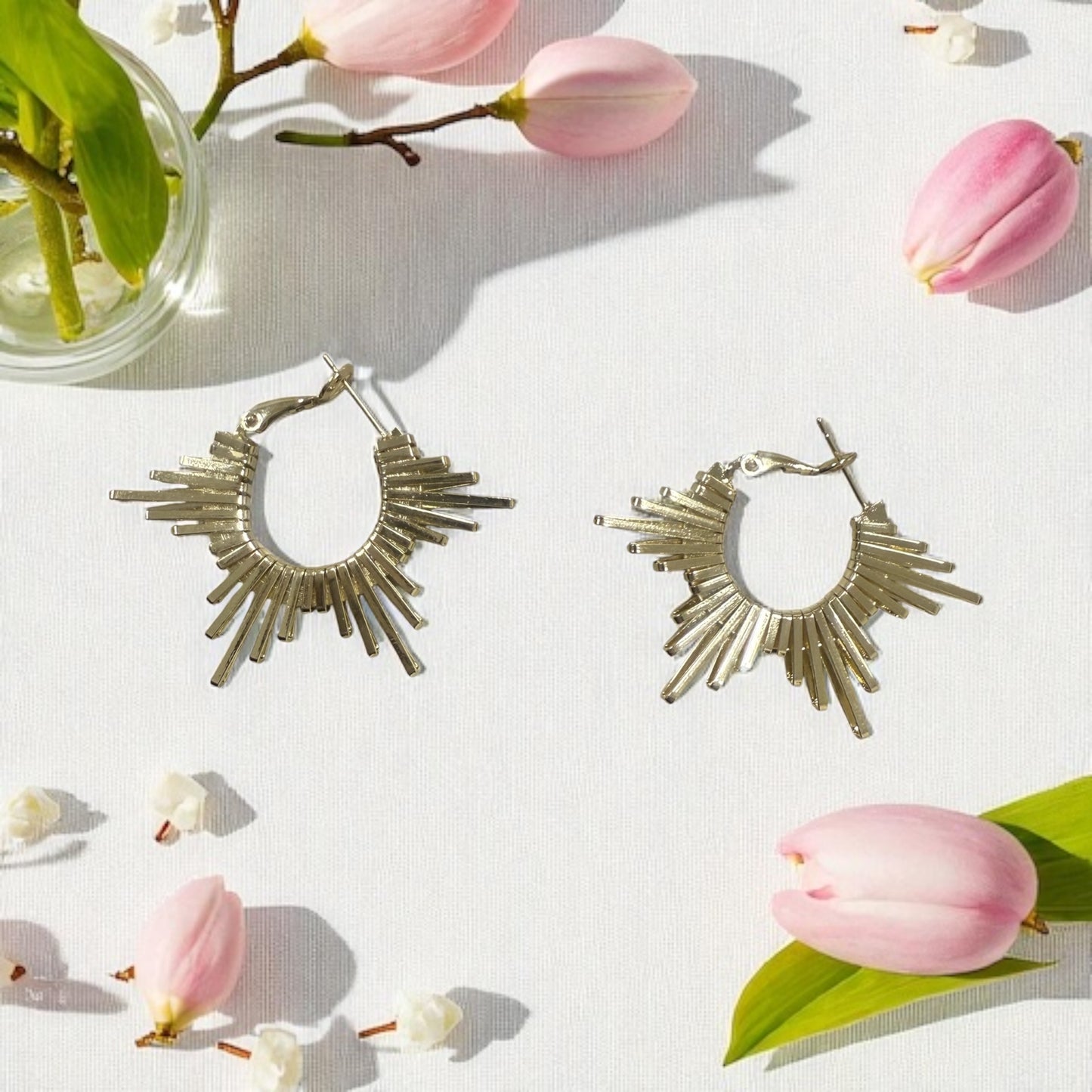 Spike Design 14k Gold Electroplated Hoop Earrings