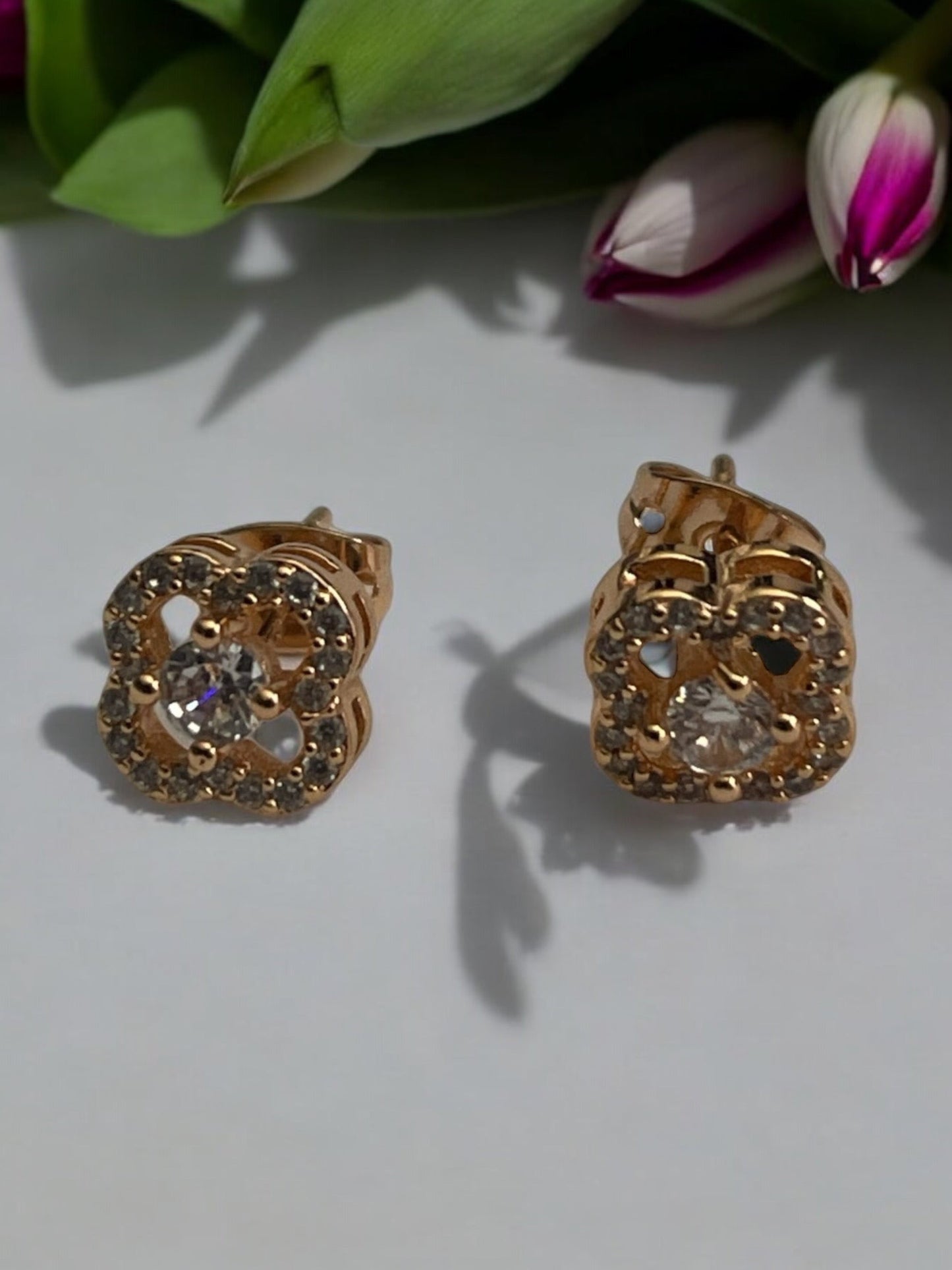 Square Design With Cz Stones 18k Gold Electroplated Earrings