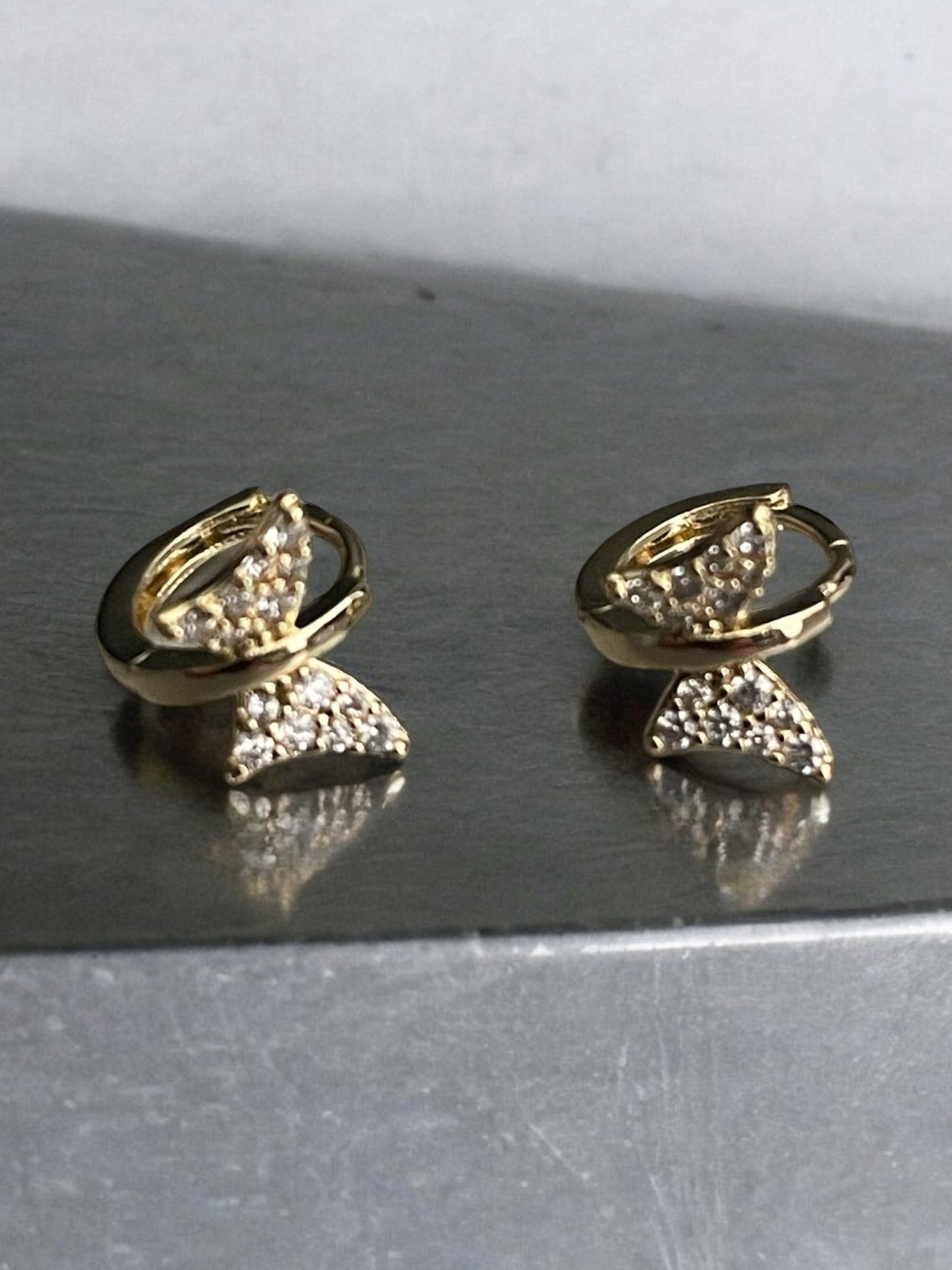 Butterfly CZ 14k Gold Electroplated Earrings