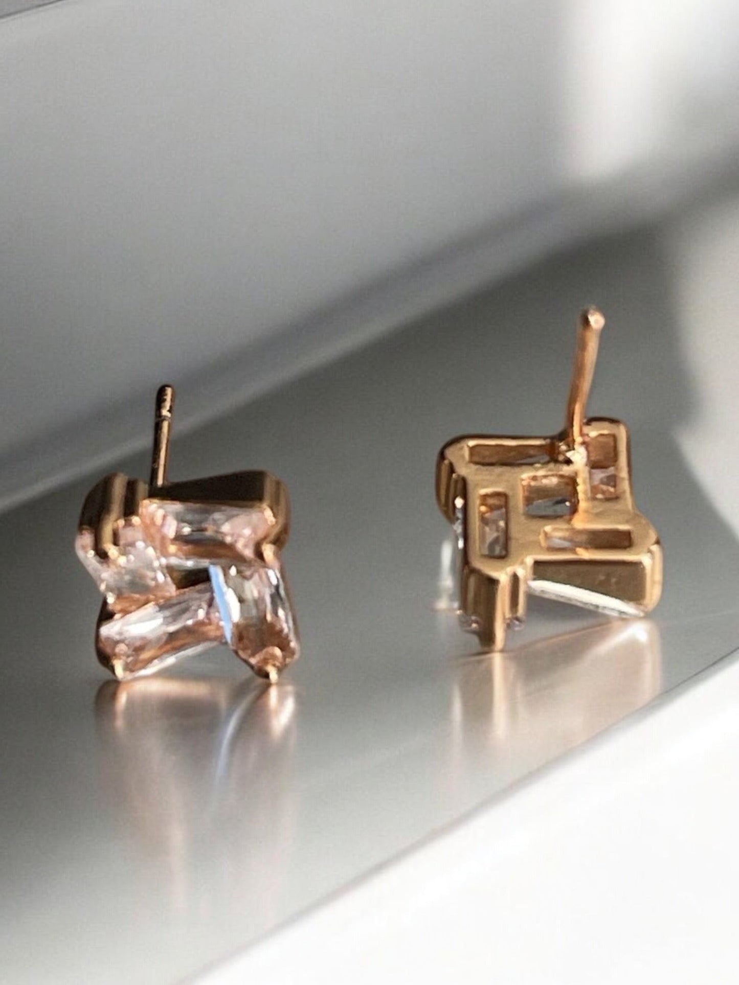Square Style CZ 18k Gold Electroplated Earrings