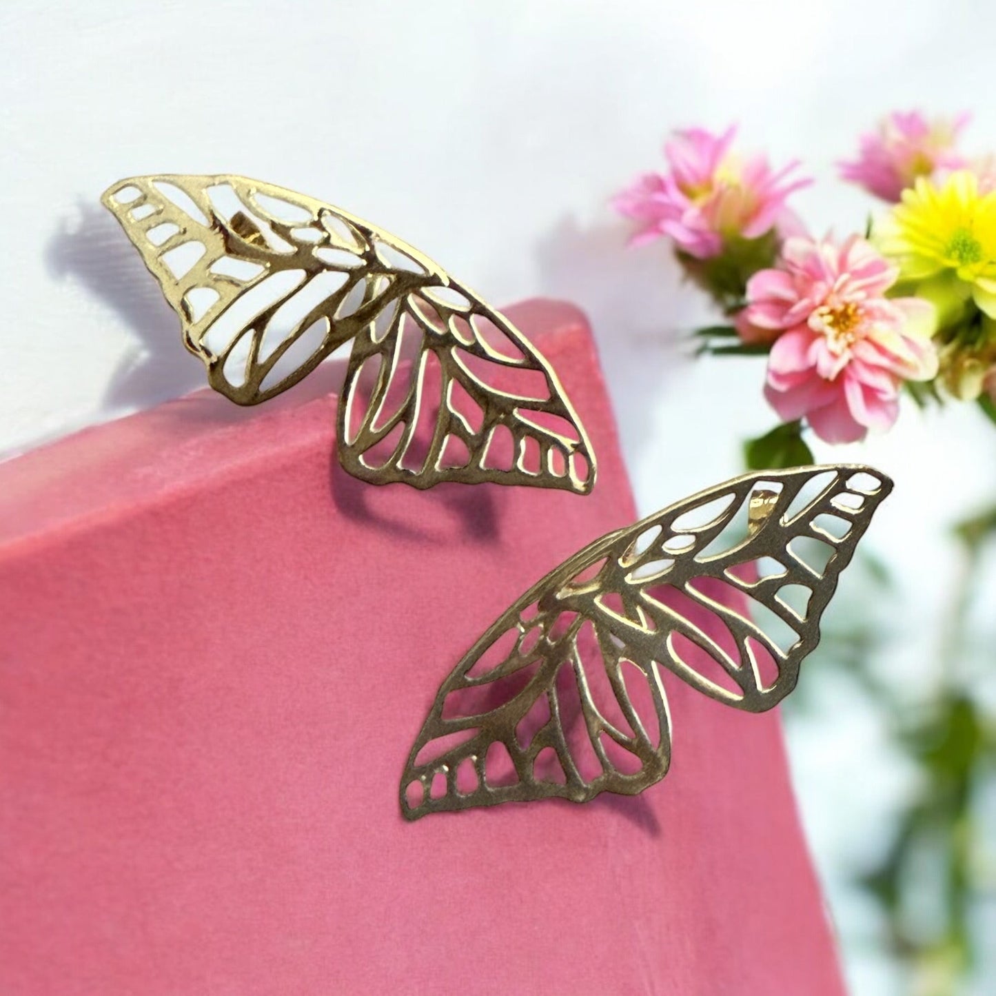 Butterfly Wing 14k Gold Electroplated Earrings