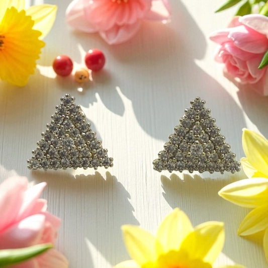 Triangle Shape with Paved Cz Stones 14k Gold Electroplated Earrings