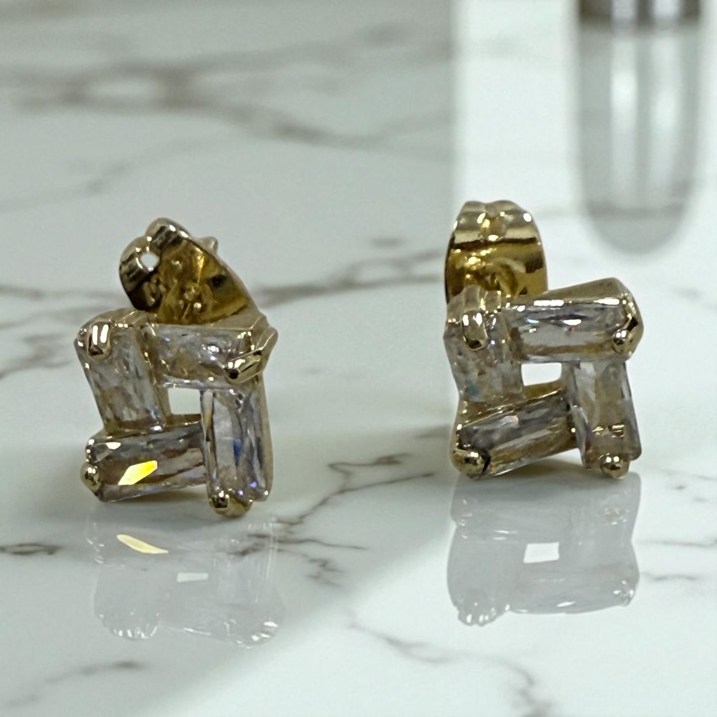 Square with CZ 14k Gold Electroplated Earrings