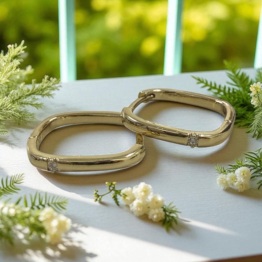 Square with Cz 14k Gold Electroplated Hoop Earrings