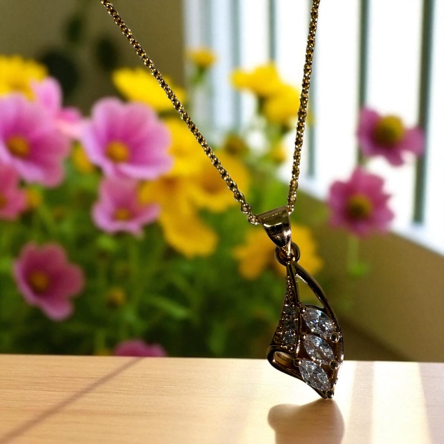 CZ 18k Gold Electroplated Necklace Earrings Pendant Set