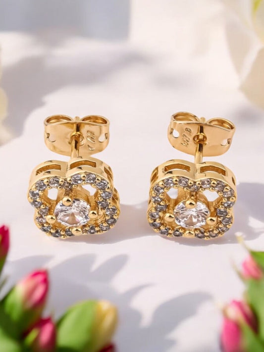 Square Design With Cz Stones 18k Gold Electroplated Earrings