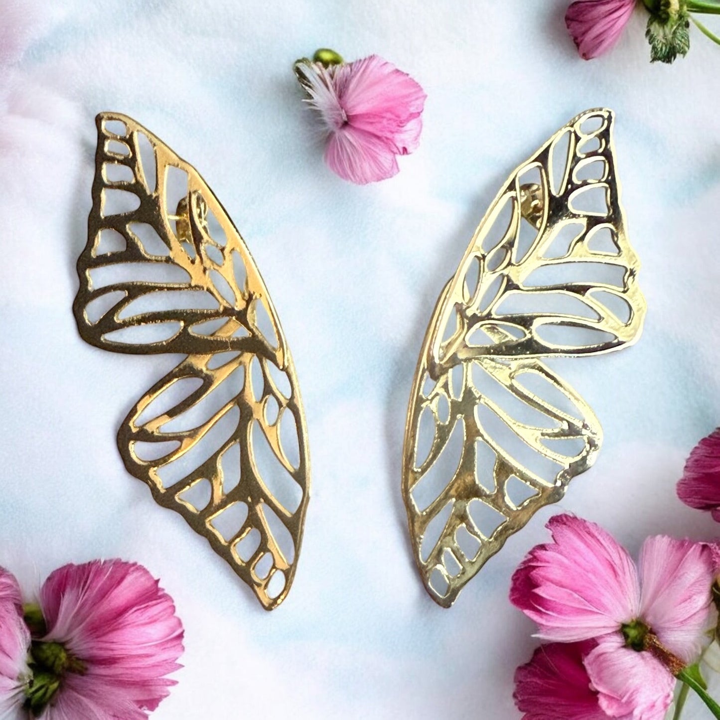Butterfly Wing 14k Gold Electroplated Earrings