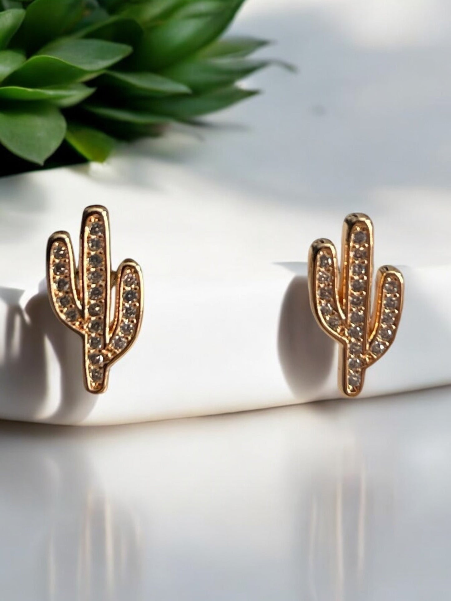Cactus CZ 18k Gold Electroplated Post Back Earrings