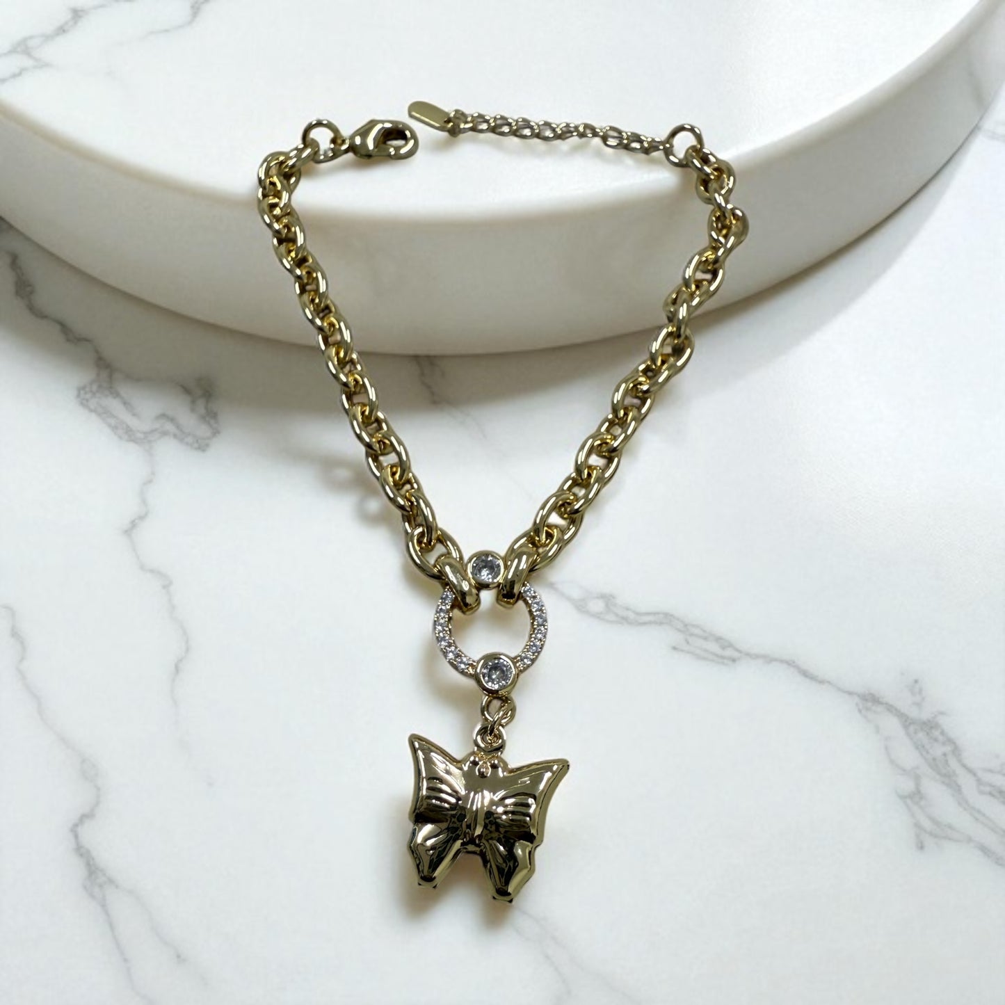 Butterfly Charm 14k Gold Electroplated Bracelet