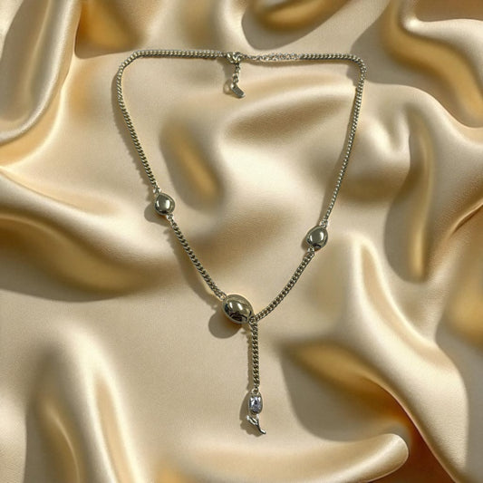 Bead and Flower 14k Gold Electroplated Necklace