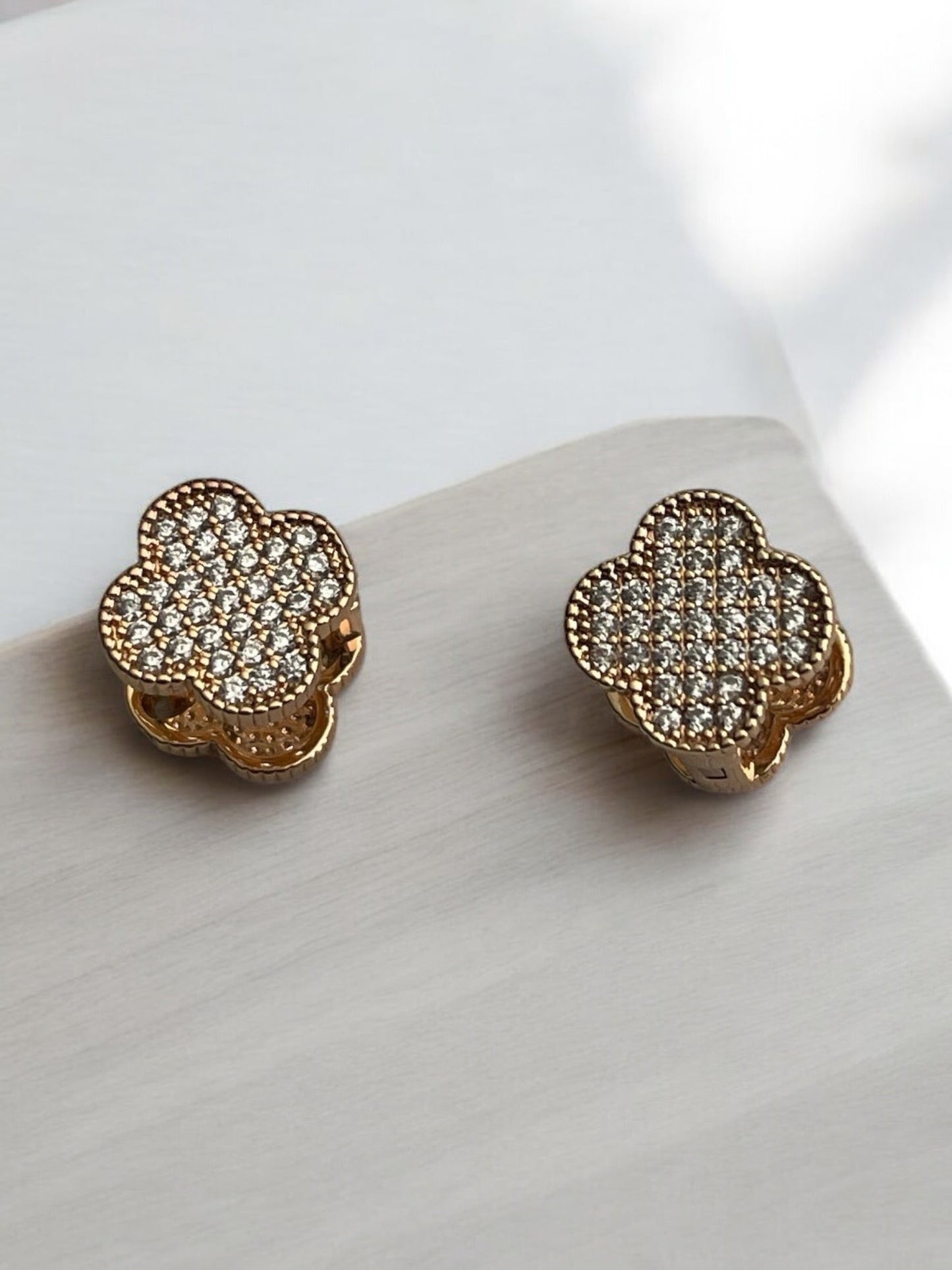 Clover with CZ 18k Gold Electroplated Earrings