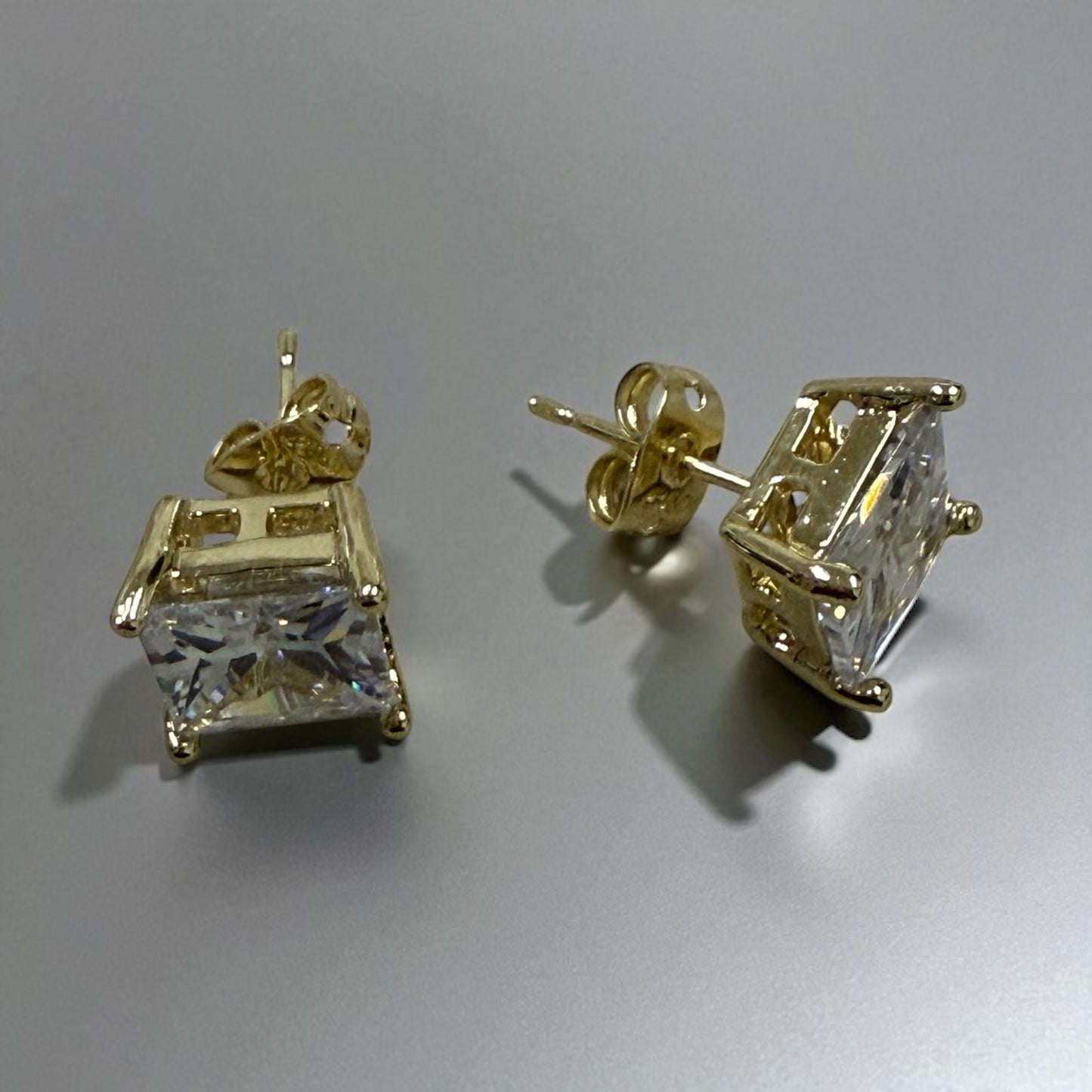 Diamond Cut Cz Stone 14k Gold Electroplated Stud Earrings