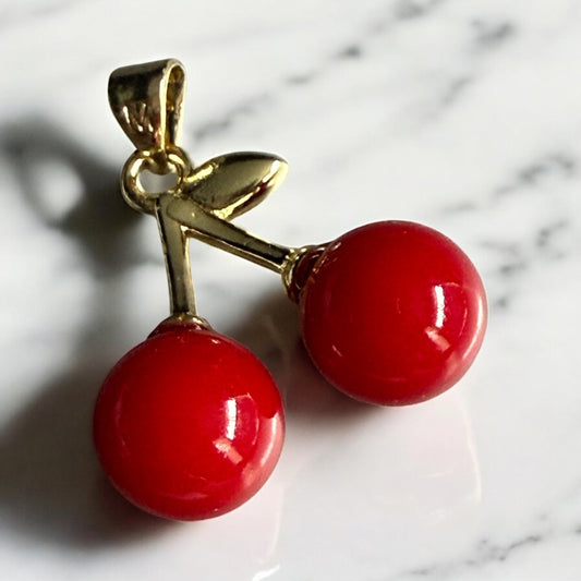 Cherries Style 14K Gold Electroplated Pendant