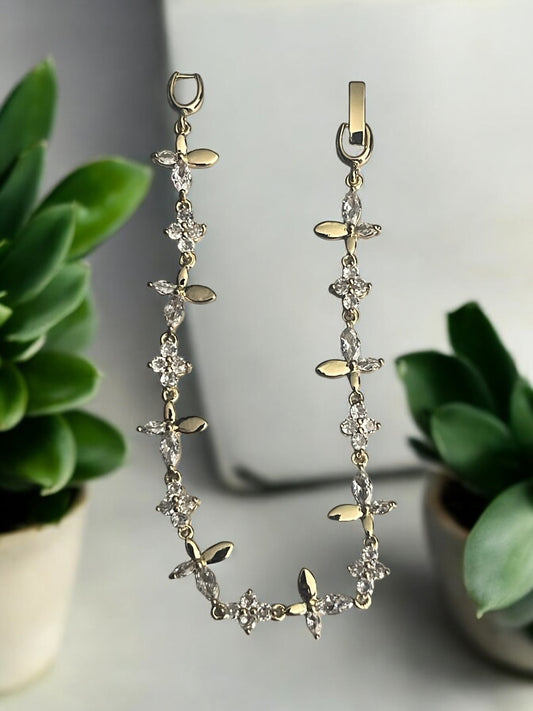 Flower Design 14k Gold Electroplated CZ Bracelet