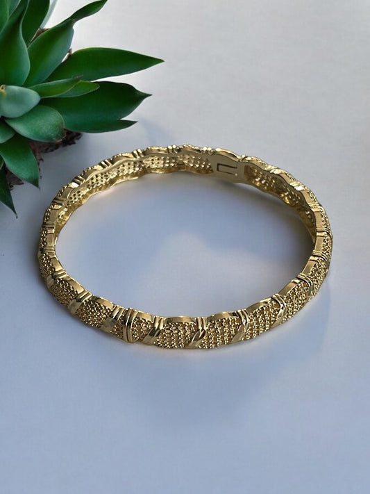 Mesh Design 14k Gold Electroplated Bangle Bracelet
