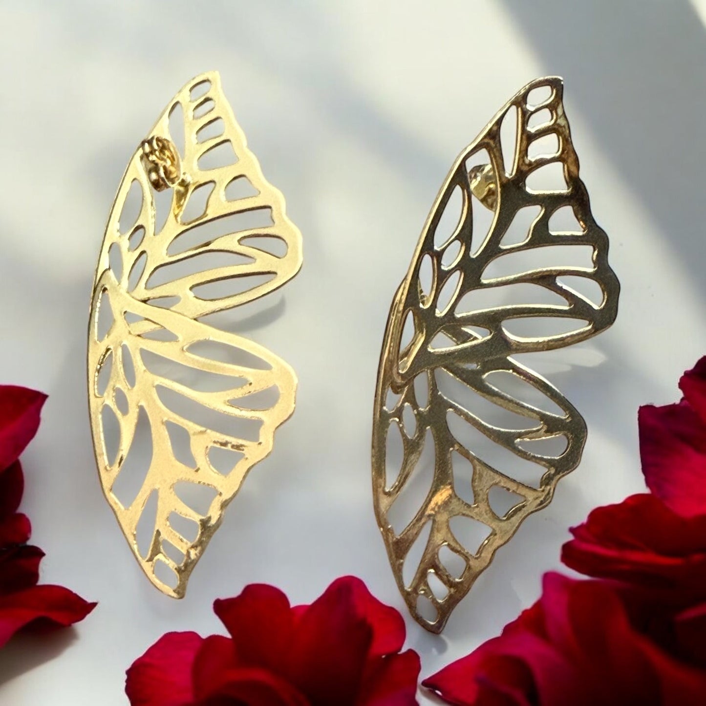Butterfly Wing 14k Gold Electroplated Earrings