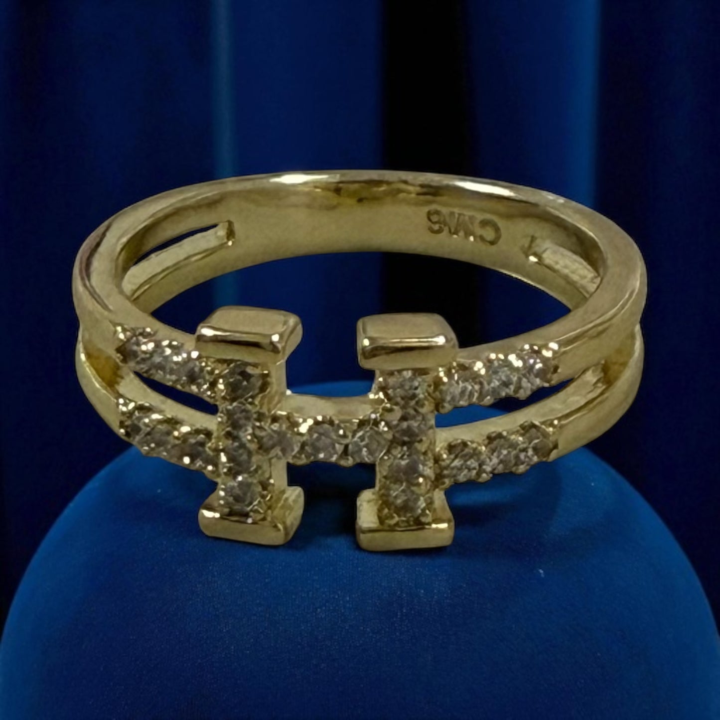 H Letter with Cz 14k Gold Electroplated Ring