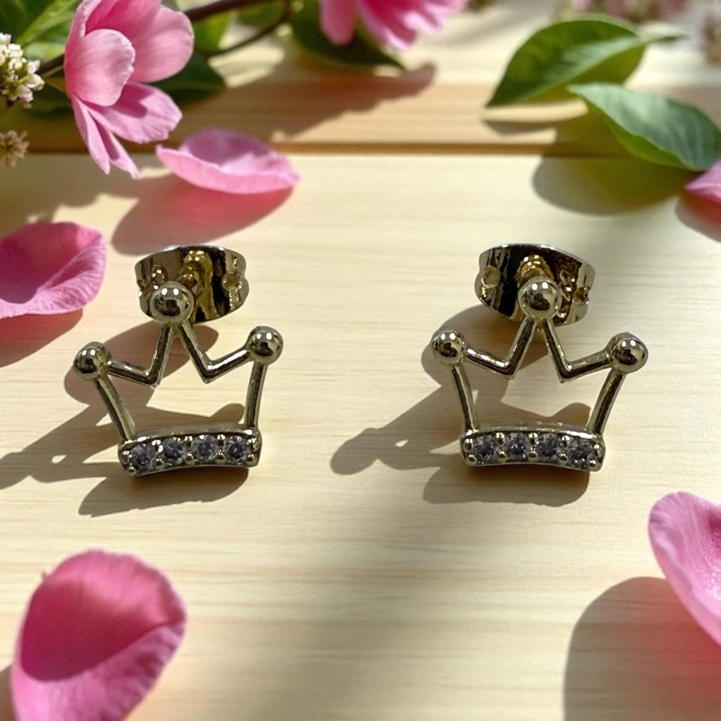 Crown Style with Cz Stones 14k Gold Electroplated Earrings